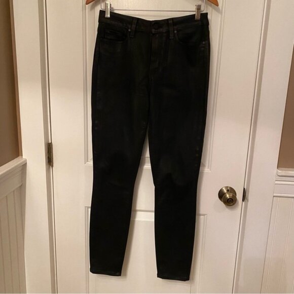 PAIGE JEANS BLACK WAX DENIM HOXTON ANKLE SKINNY STRETCH 5 POCKET ZIP FLY USA 28 - Picture 1 of 11